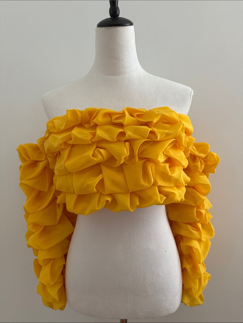 AKIRA Bright Yellow Ruffle Off-Shoulder Crop Top